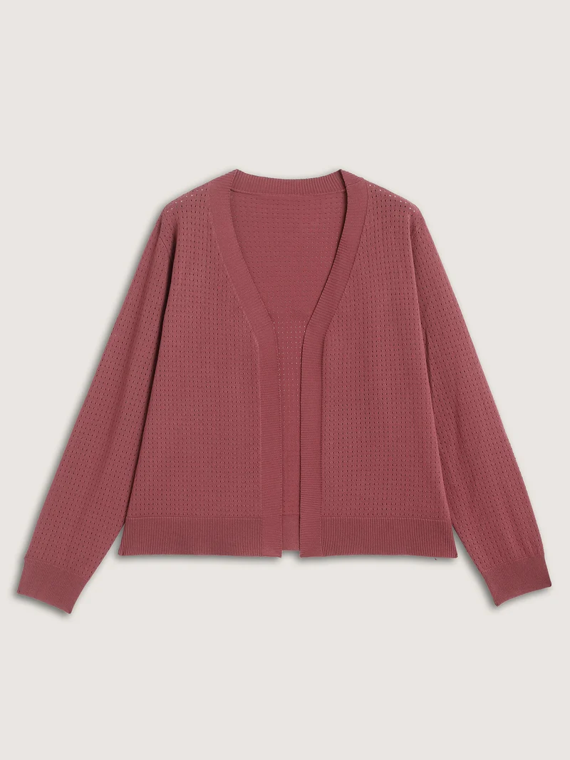 Textured Hollow Front-Open Knit Cardigan