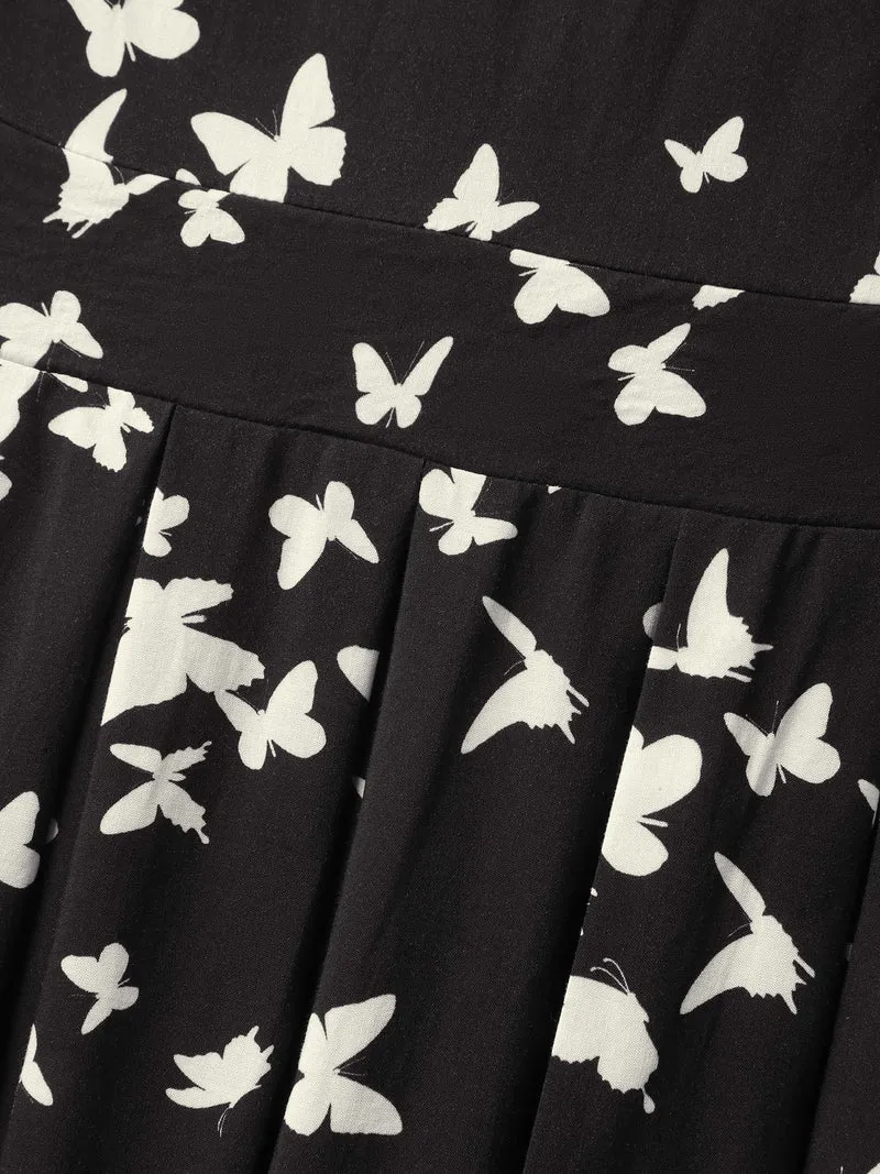 Rayon Monochrome Butterfly Stretchy Midi Dress