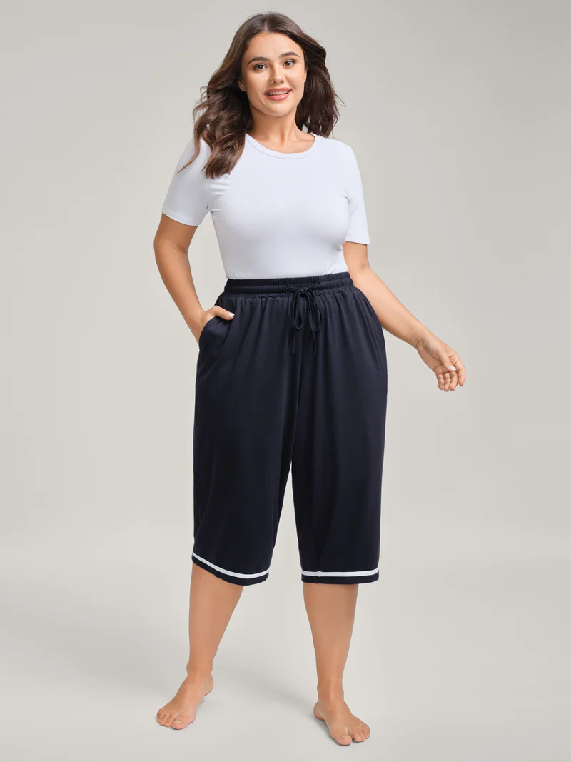 Stretchy Contrast Hem Straight Leg Lounge Pants