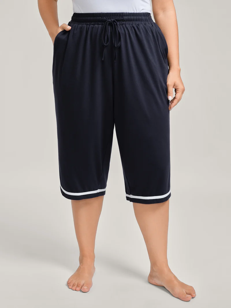 Stretchy Contrast Hem Straight Leg Lounge Pants