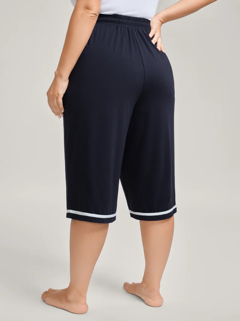 Stretchy Contrast Hem Straight Leg Lounge Pants
