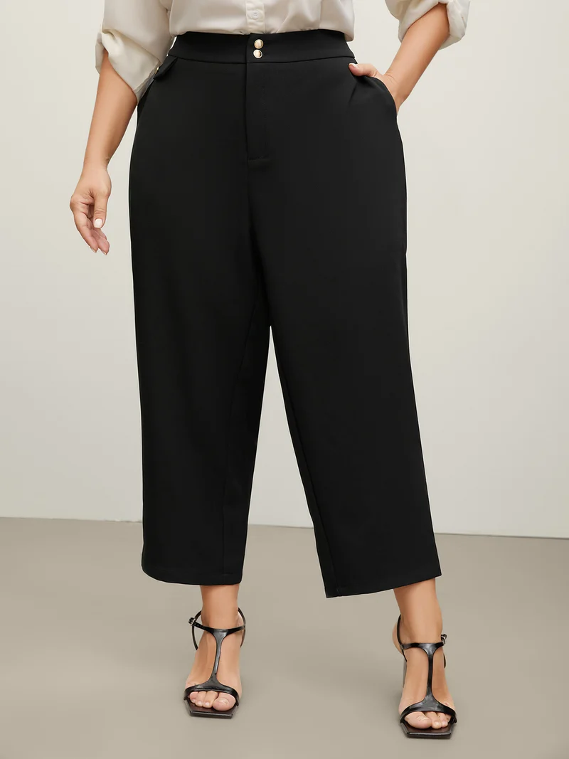 Stretchy Double Button Straight-Leg Pants