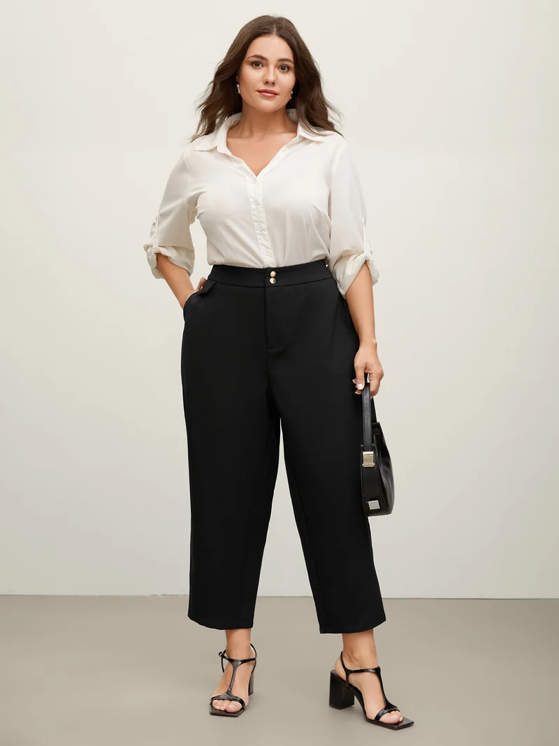 Stretchy Double Button Straight-Leg Pants
