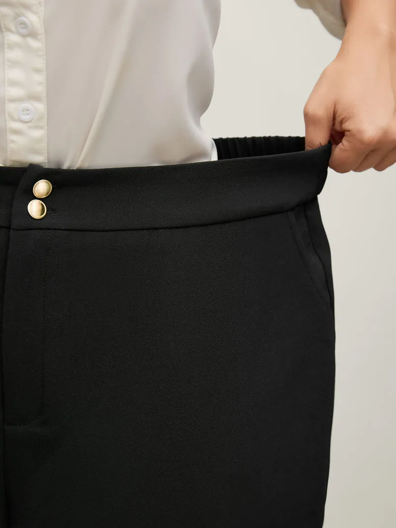 Stretchy Double Button Straight-Leg Pants