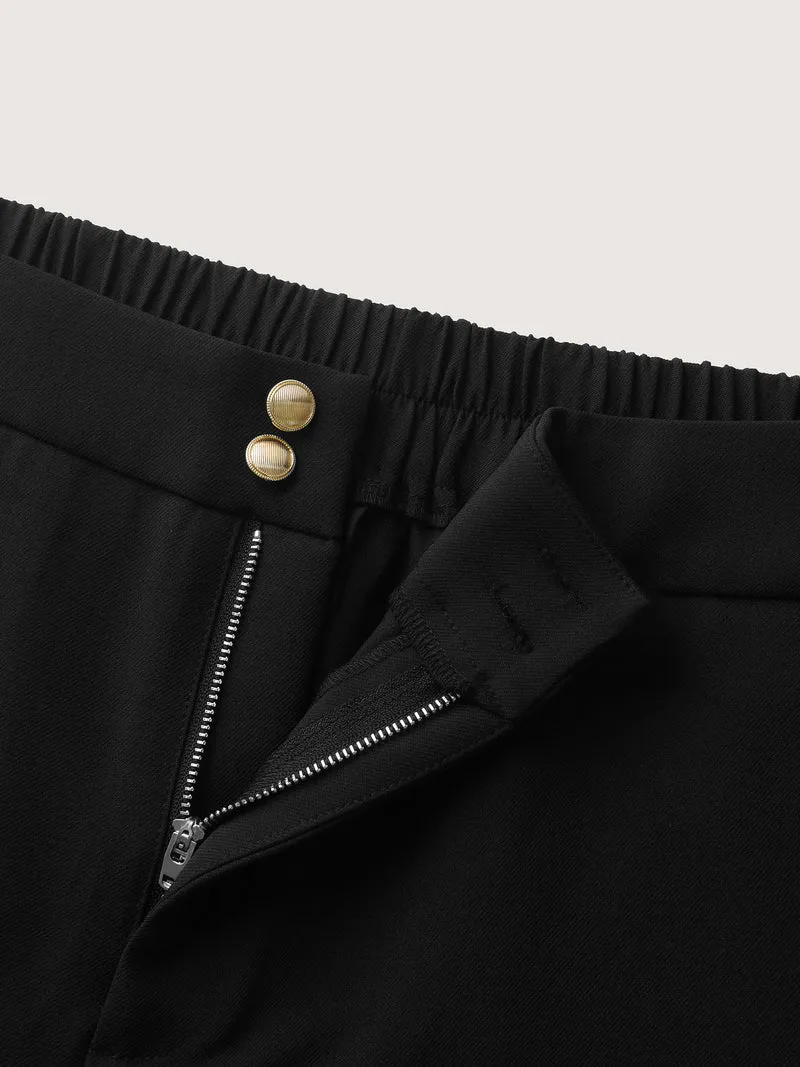 Stretchy Double Button Straight-Leg Pants