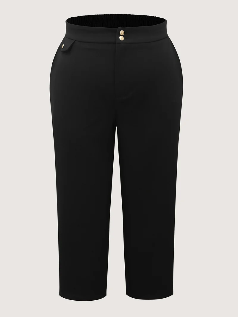 Stretchy Double Button Straight-Leg Pants