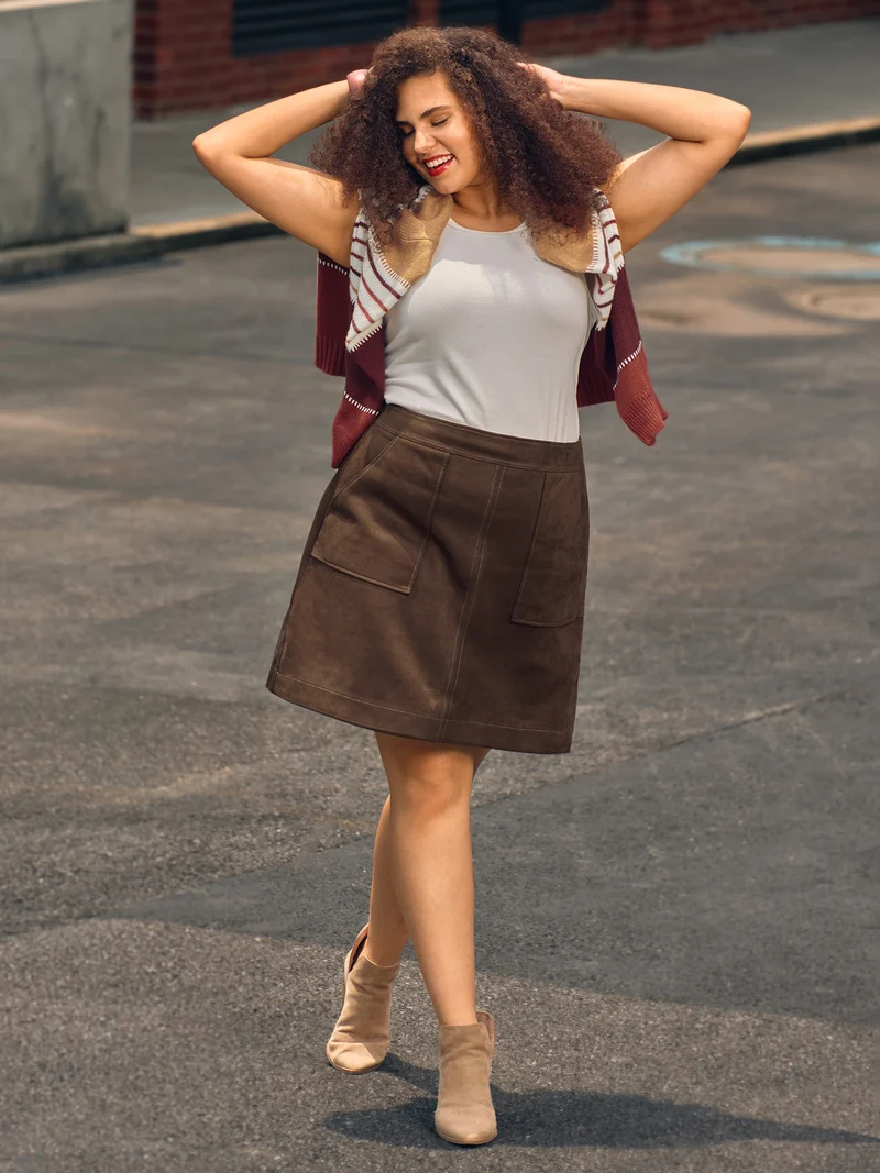 Suede A-Line Pockets Mini Skirt