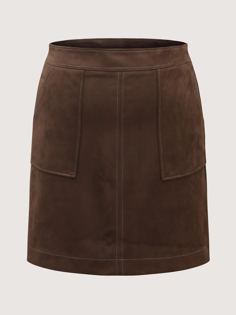 Suede A-Line Pockets Mini Skirt