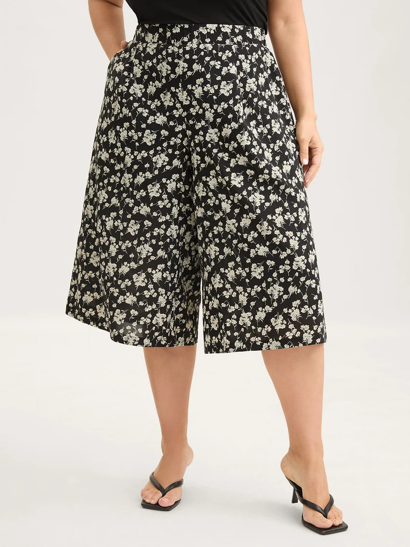 Floral Print Wide-Leg Cropped Pants