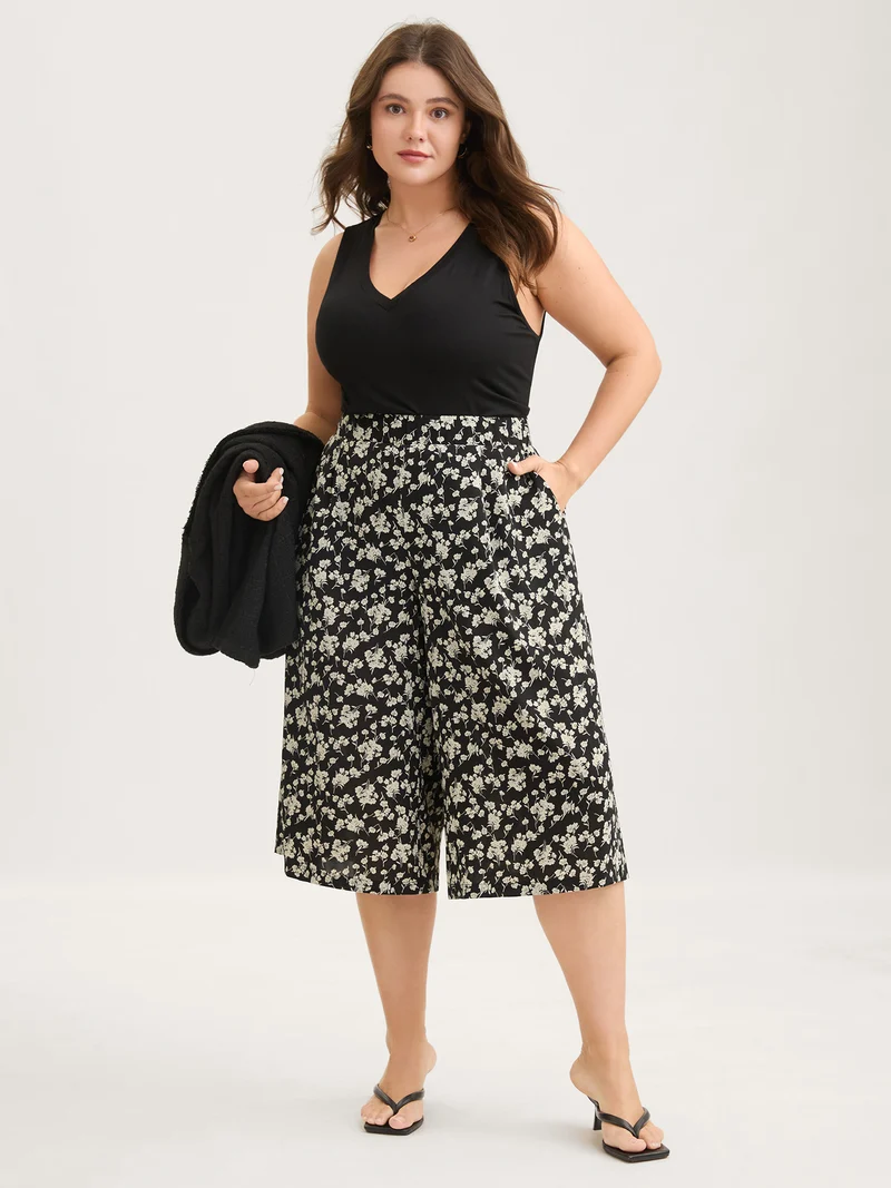 Floral Print Wide-Leg Cropped Pants