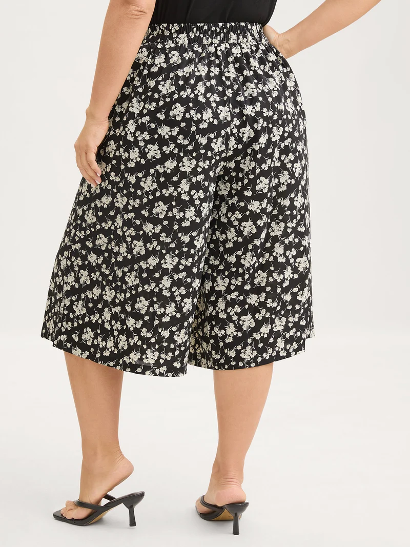 Floral Print Wide-Leg Cropped Pants