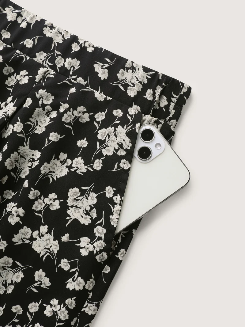 Floral Print Wide-Leg Cropped Pants