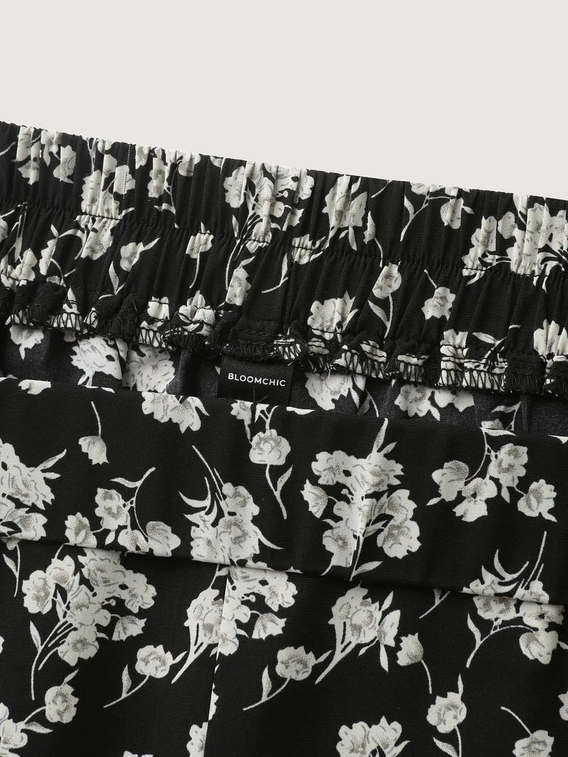 Floral Print Wide-Leg Cropped Pants
