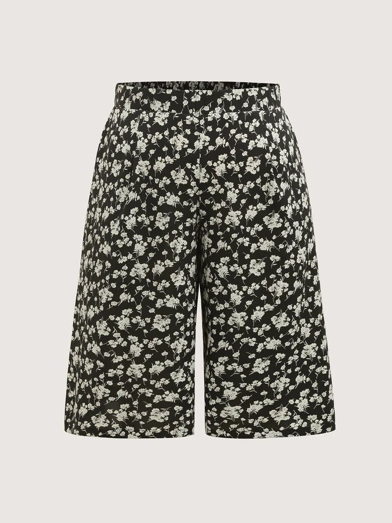 Floral Print Wide-Leg Cropped Pants