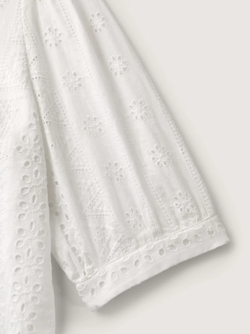 Cotton Eyelet Embroidery V-Neck Blouse