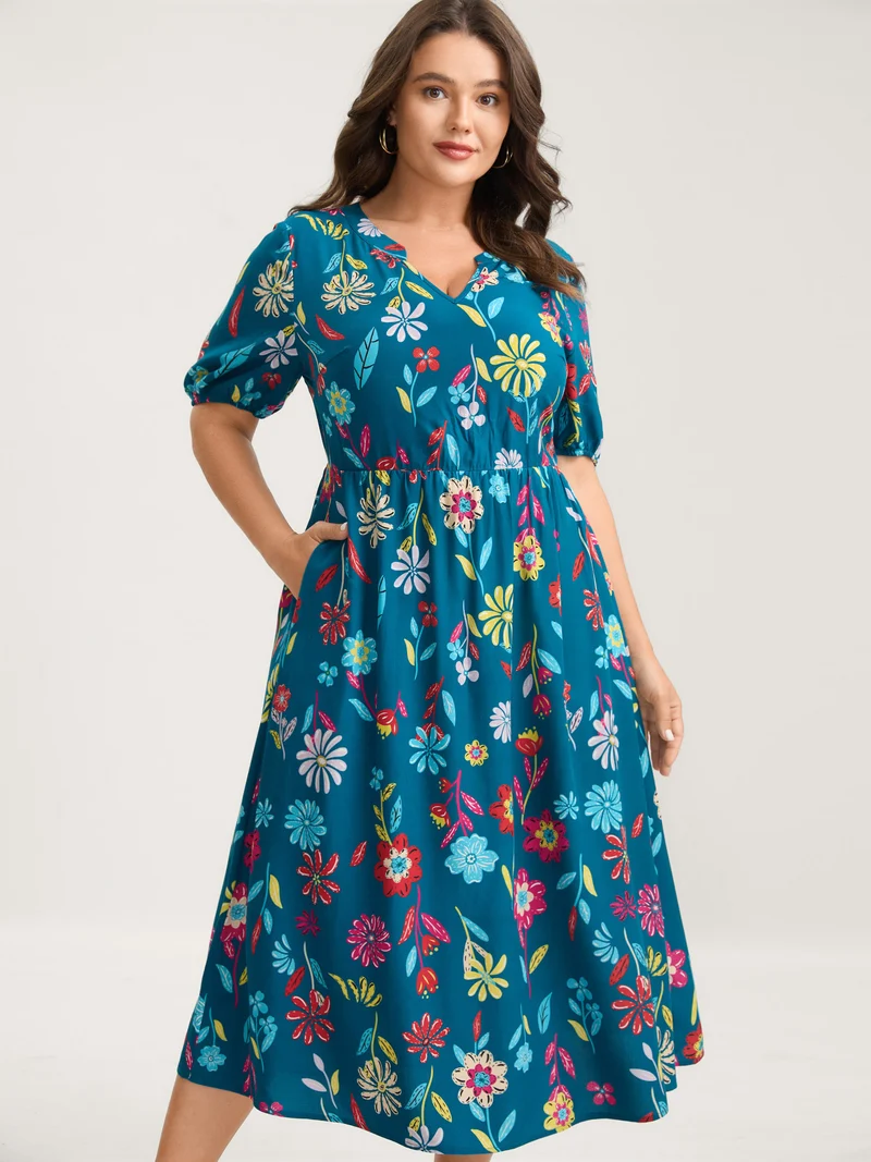 Rayon Floral Print Midi Dress