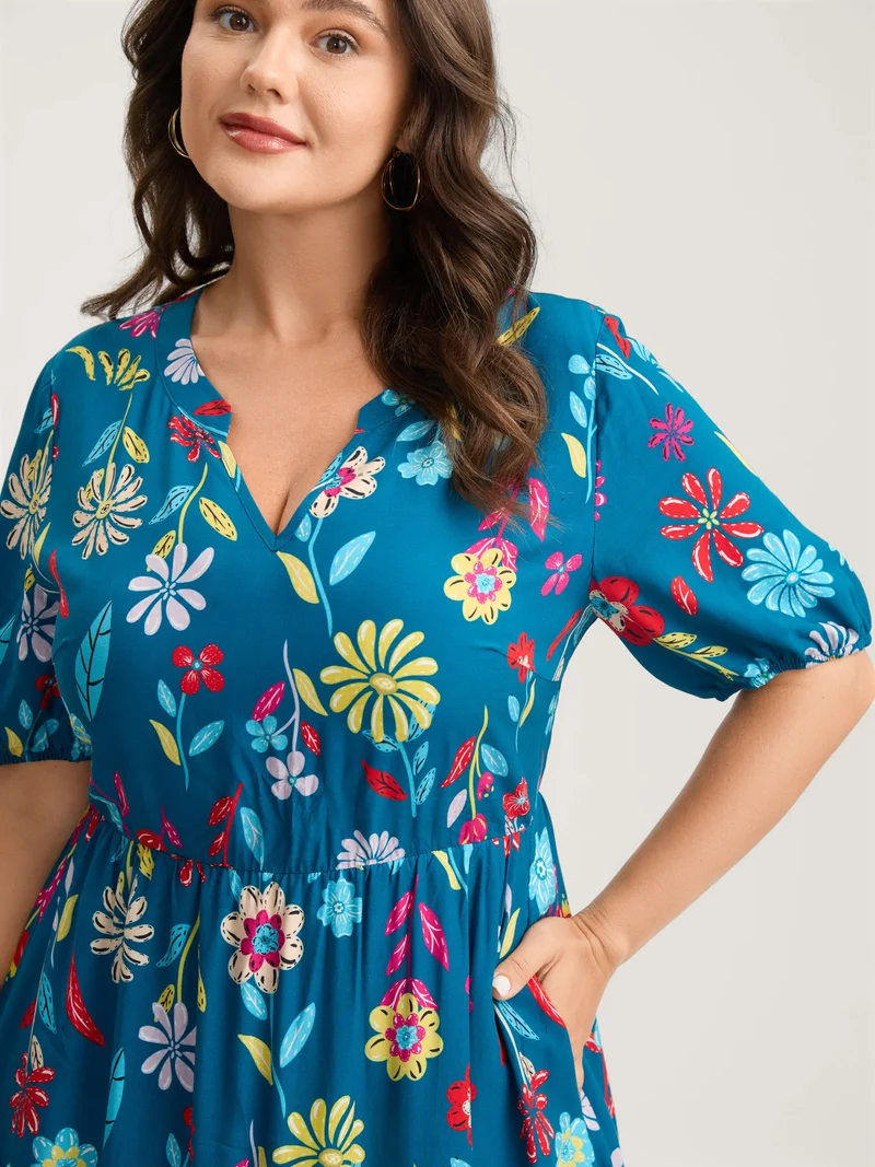 Rayon Floral Print Midi Dress