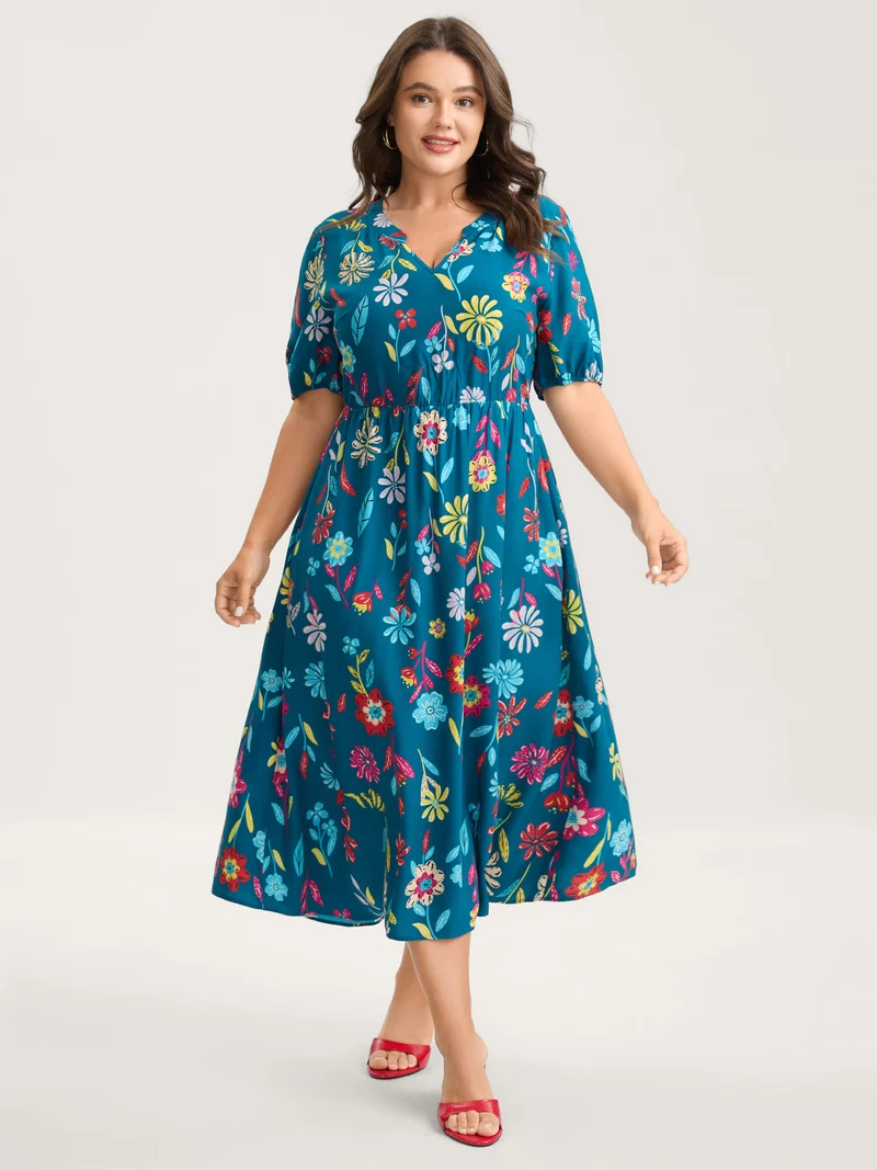 Rayon Floral Print Midi Dress