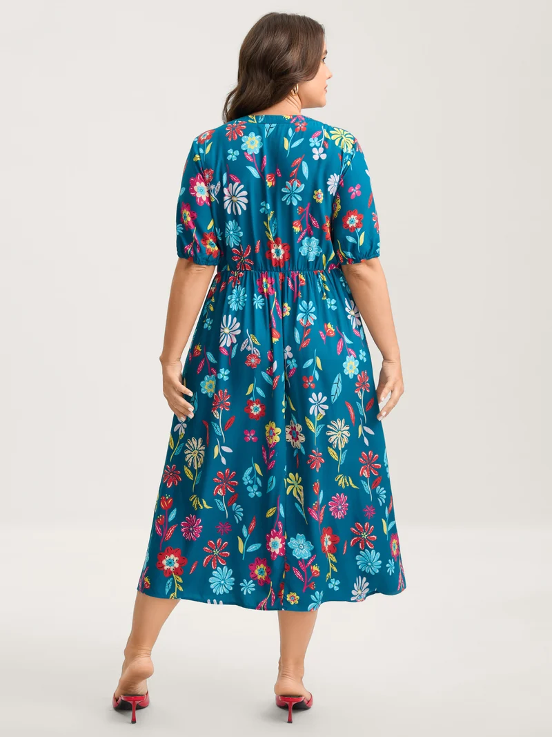 Rayon Floral Print Midi Dress