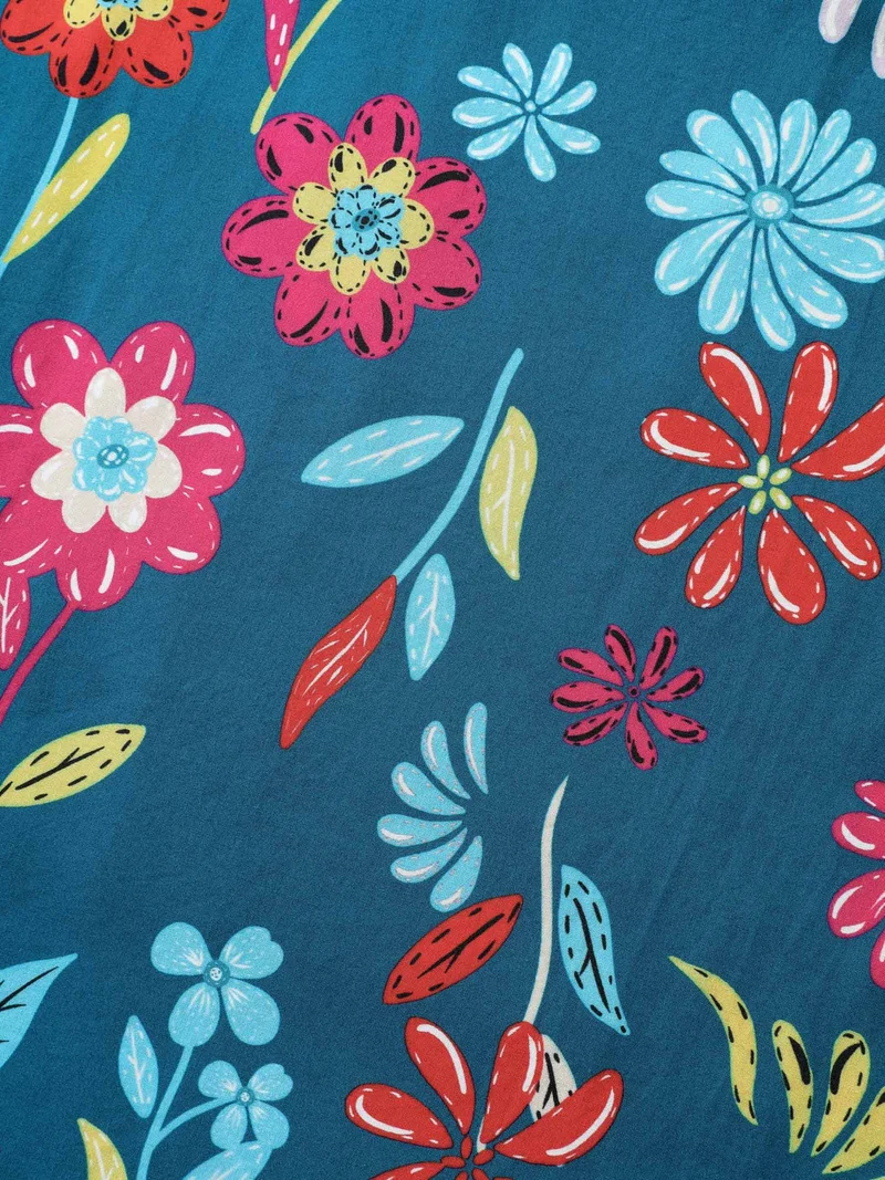 Rayon Floral Print Midi Dress