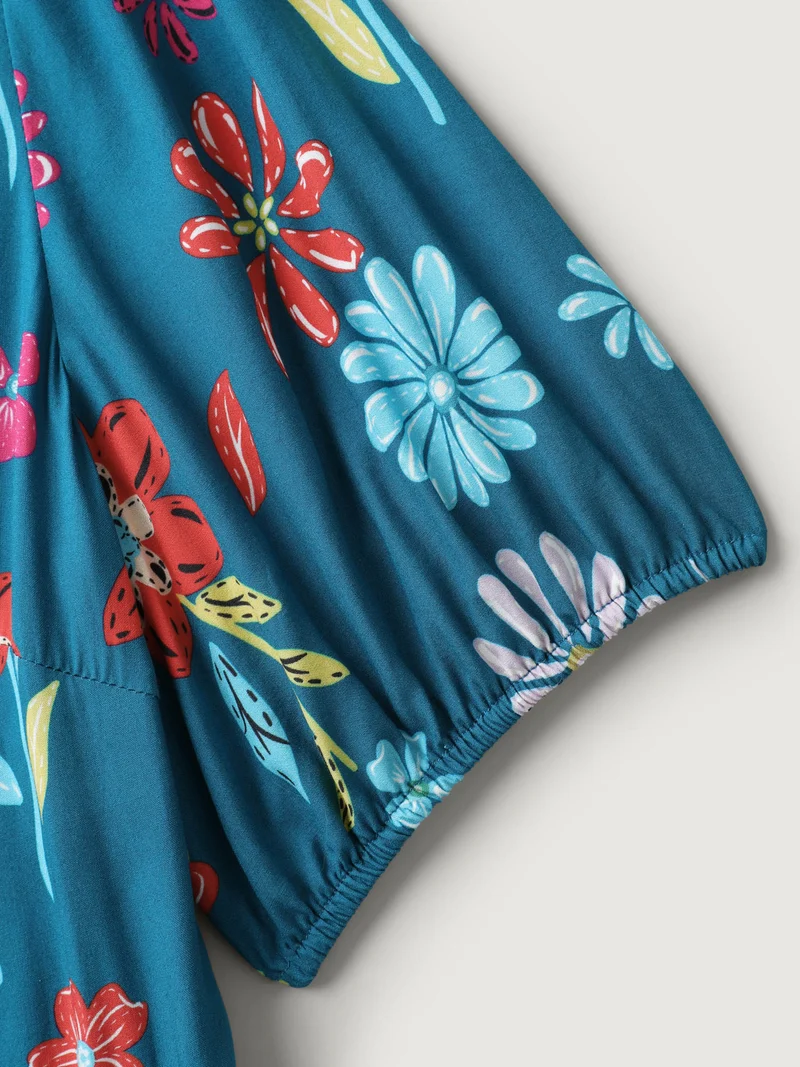 Rayon Floral Print Midi Dress