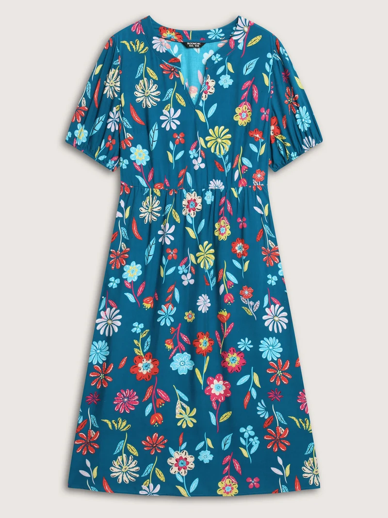Rayon Floral Print Midi Dress
