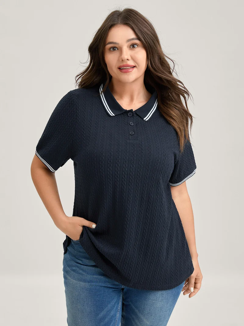 Textured Polo Collar Solid T-Shirt