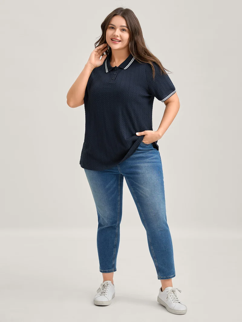 Textured Polo Collar Solid T-Shirt
