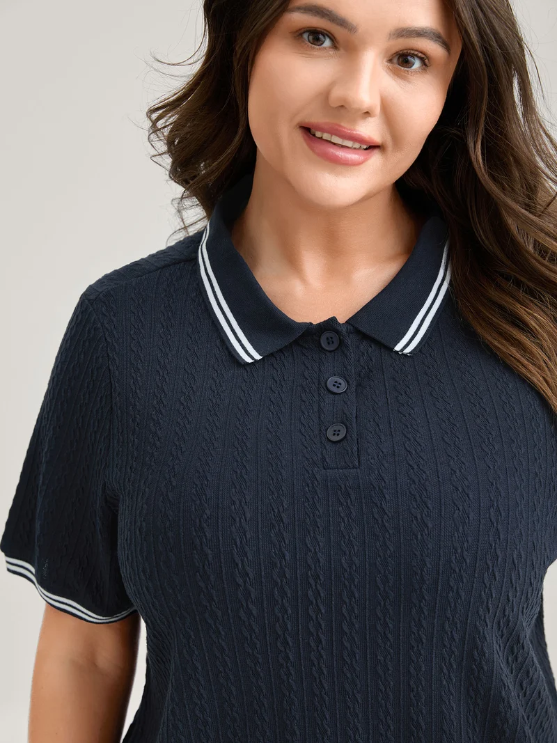 Textured Polo Collar Solid T-Shirt