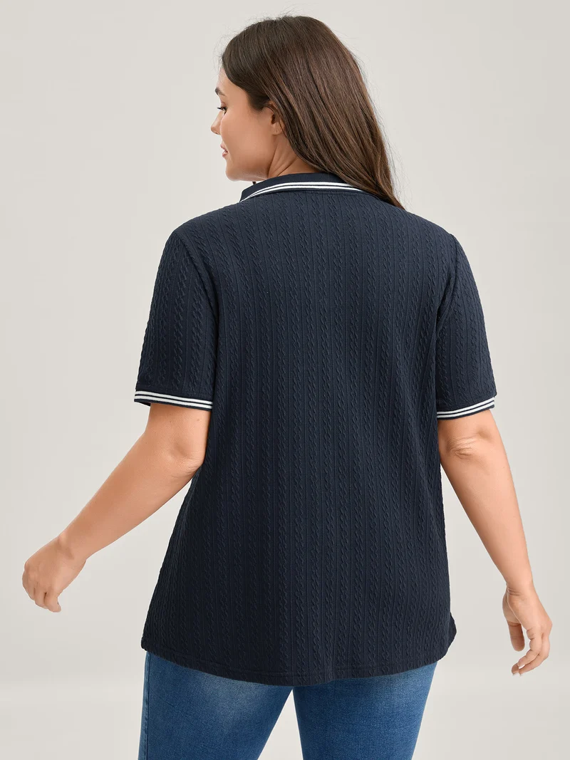 Textured Polo Collar Solid T-Shirt