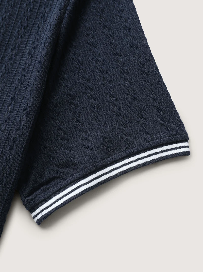 Textured Polo Collar Solid T-Shirt