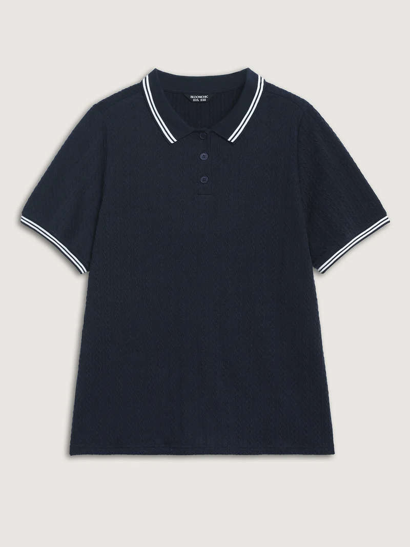 Textured Polo Collar Solid T-Shirt