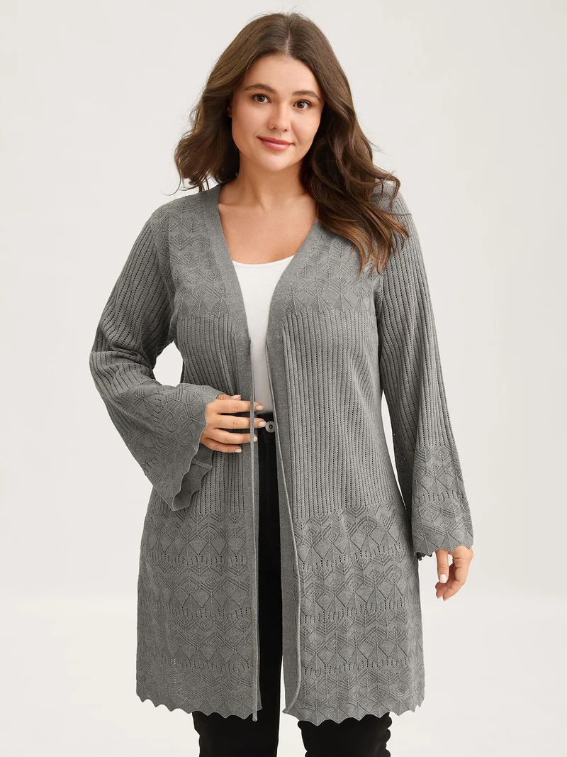 Front Tie Textured Long Knit Cardigan