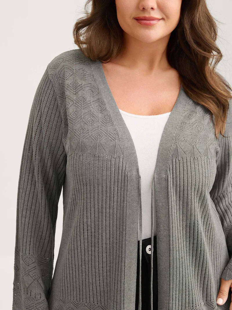 Front Tie Textured Long Knit Cardigan