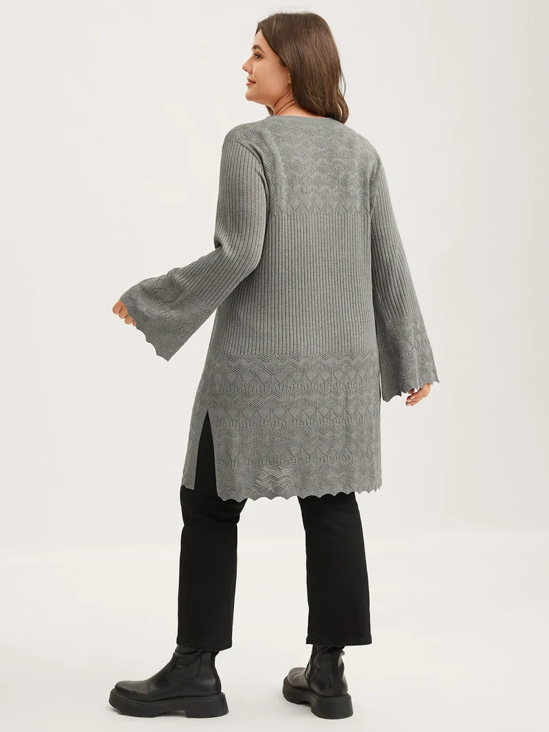 Front Tie Textured Long Knit Cardigan