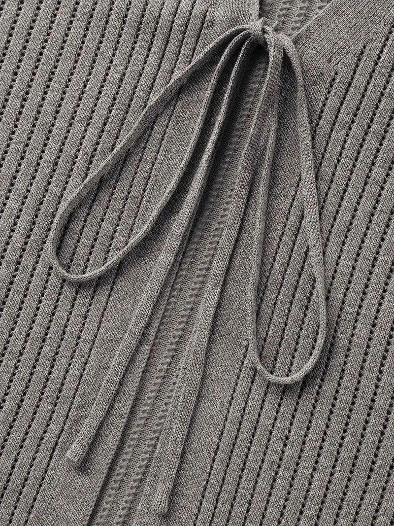 Front Tie Textured Long Knit Cardigan