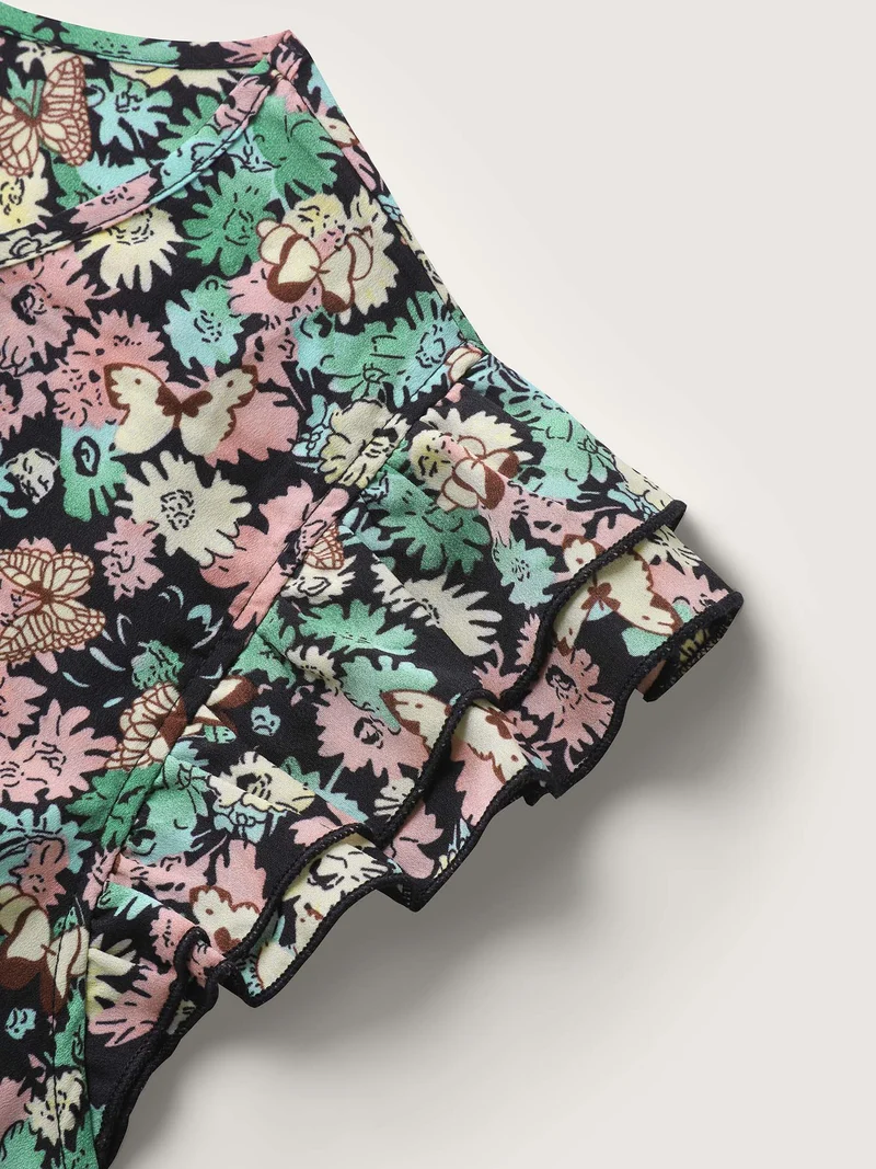 Floral Layered Ruffled Sleeve Midi Dress