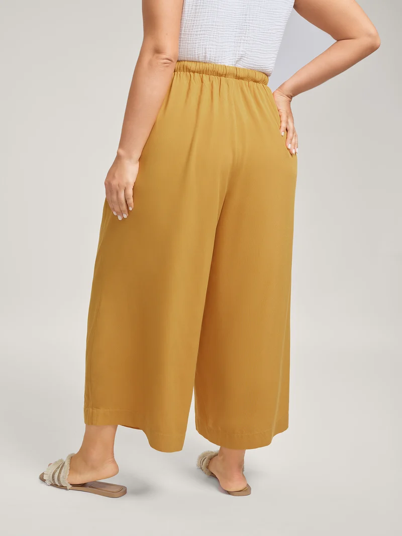 Waist-Tie Ornaments Button Detail Wide-Leg Pants