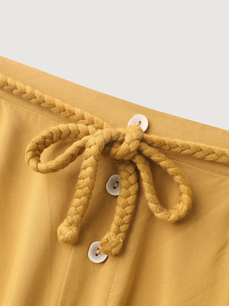 Waist-Tie Ornaments Button Detail Wide-Leg Pants