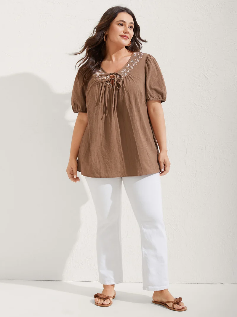 Pure Cotton Embroidered Neck Blouse