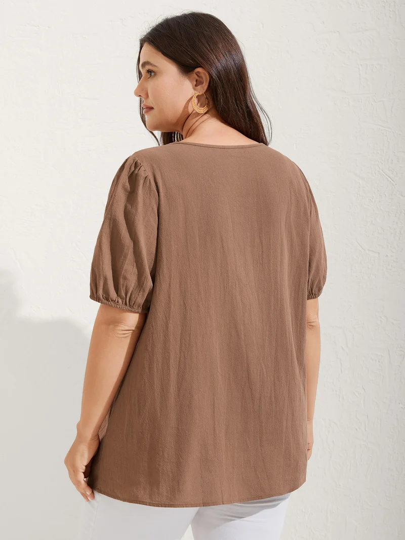Pure Cotton Embroidered Neck Blouse