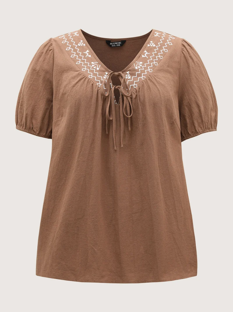 Pure Cotton Embroidered Neck Blouse