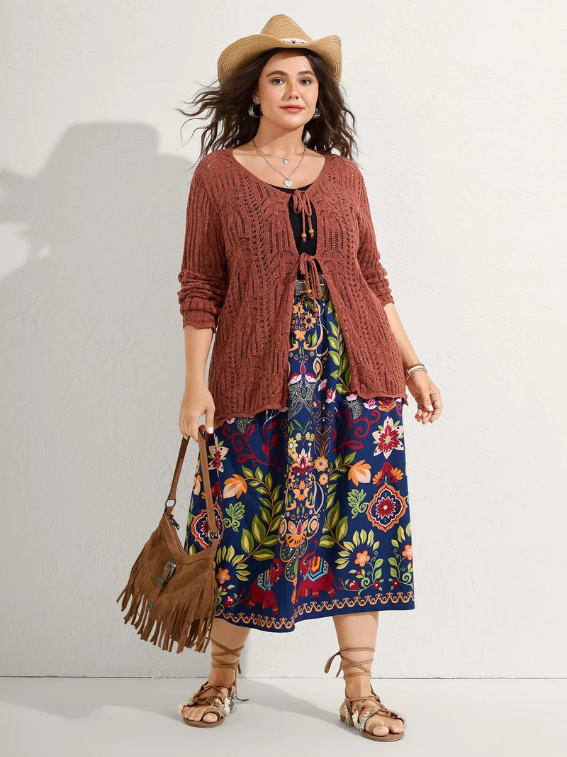 Cotton Breezy Front Double Tie Lightweight Cardigan