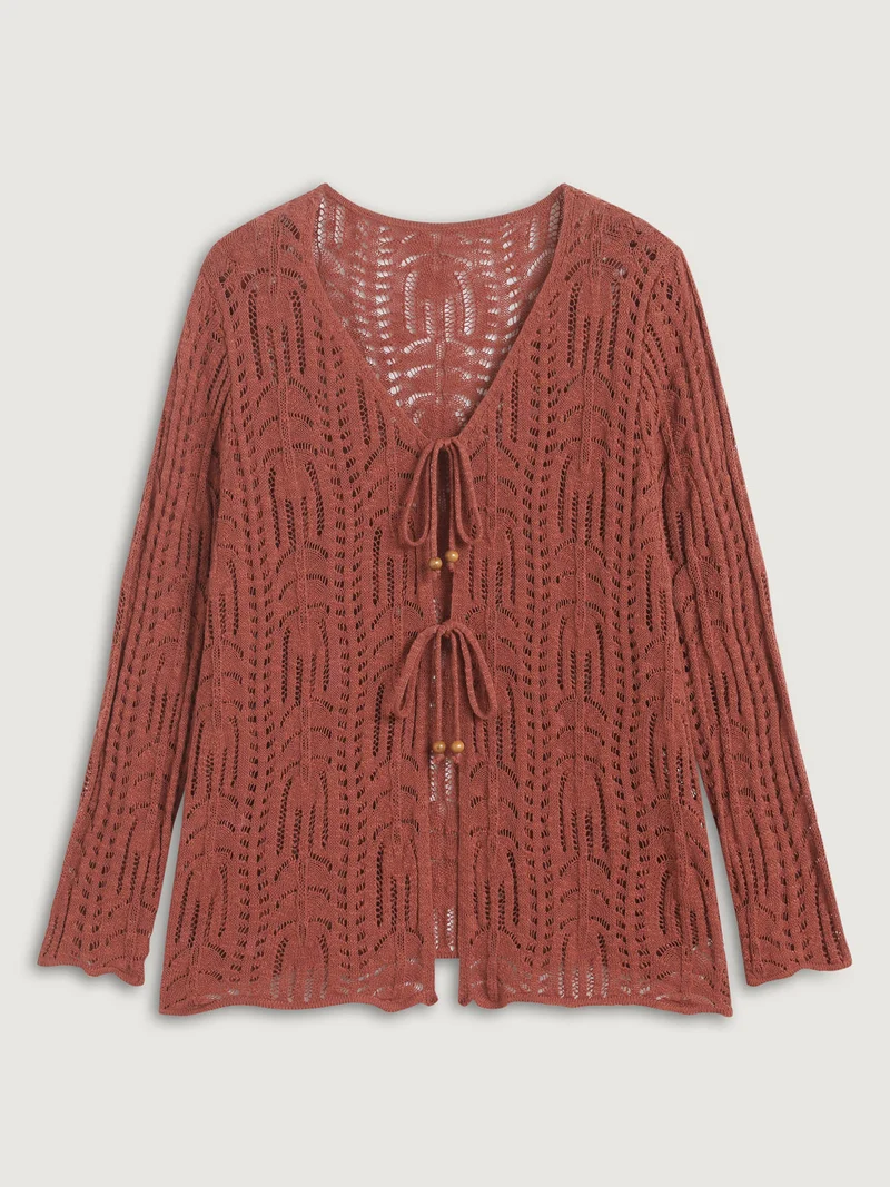 Cotton Breezy Front Double Tie Lightweight Cardigan