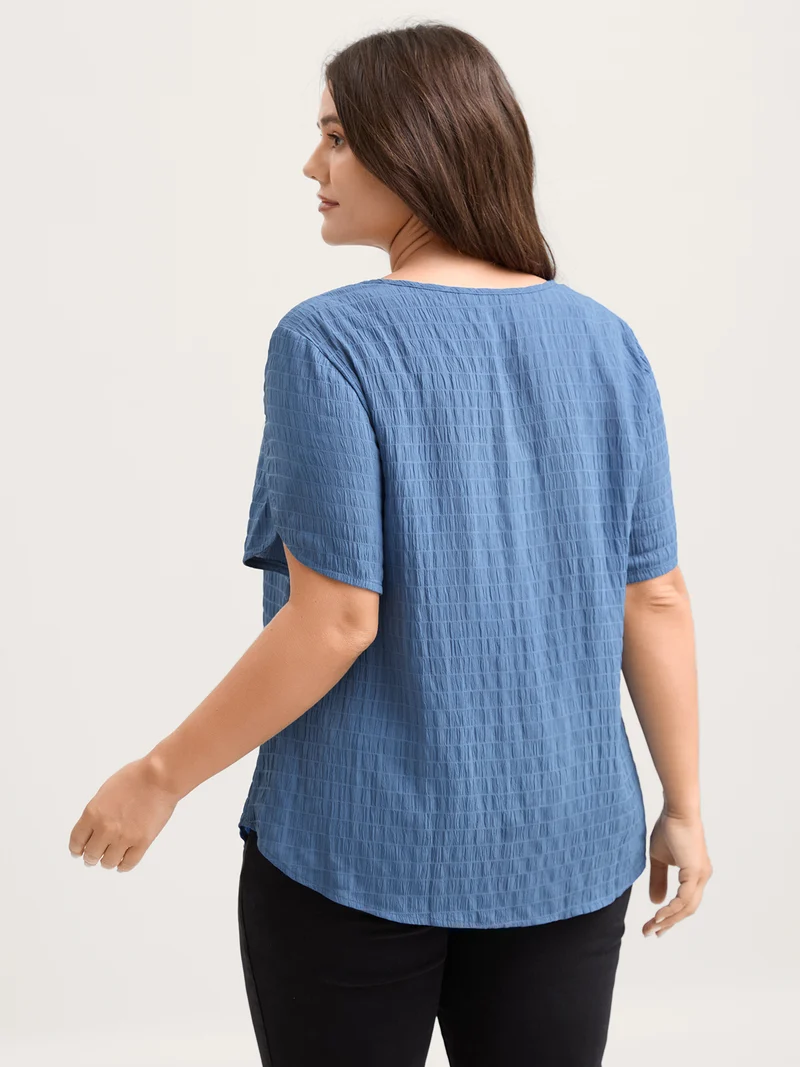 Textured Petal Sleeve Solid Blouse