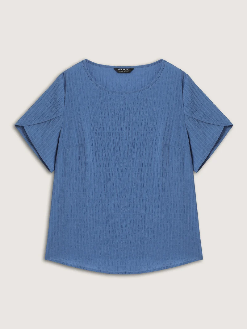 Textured Petal Sleeve Solid Blouse