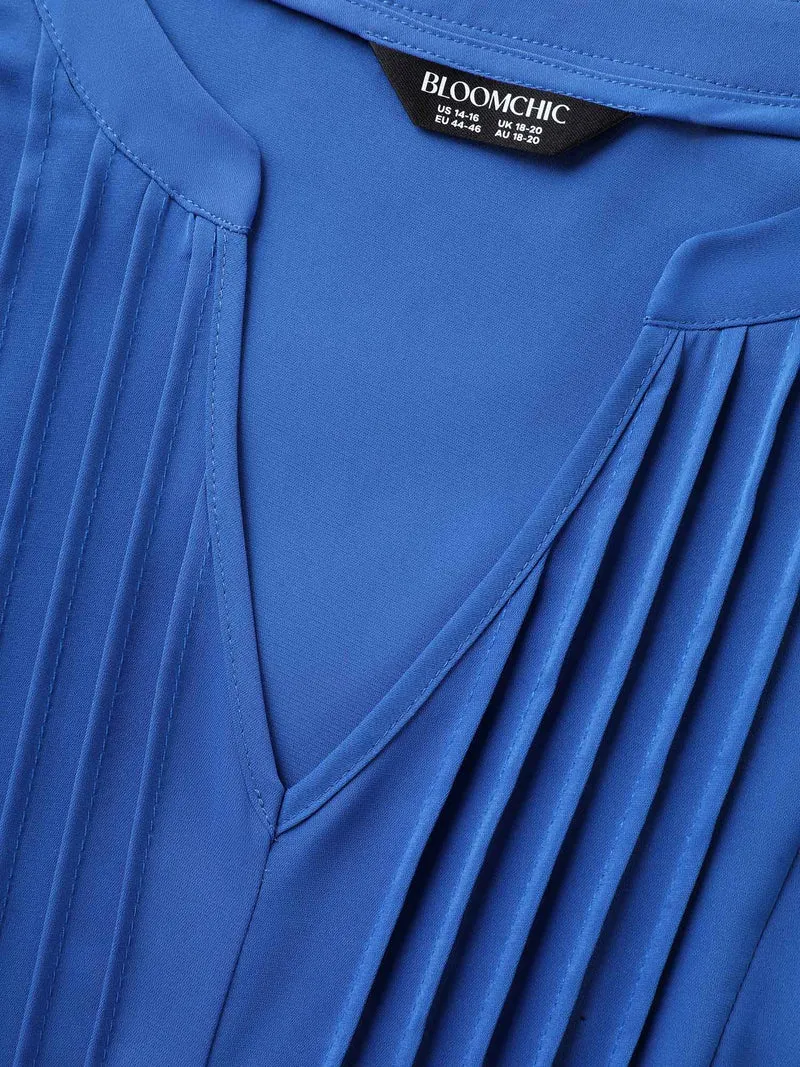 Shirred Cuffs Pintuck Pleats Solid Blouse