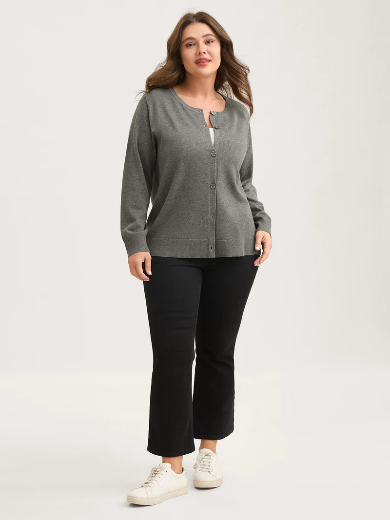 Supersoft Button Round Neck Lightweight Cardigan