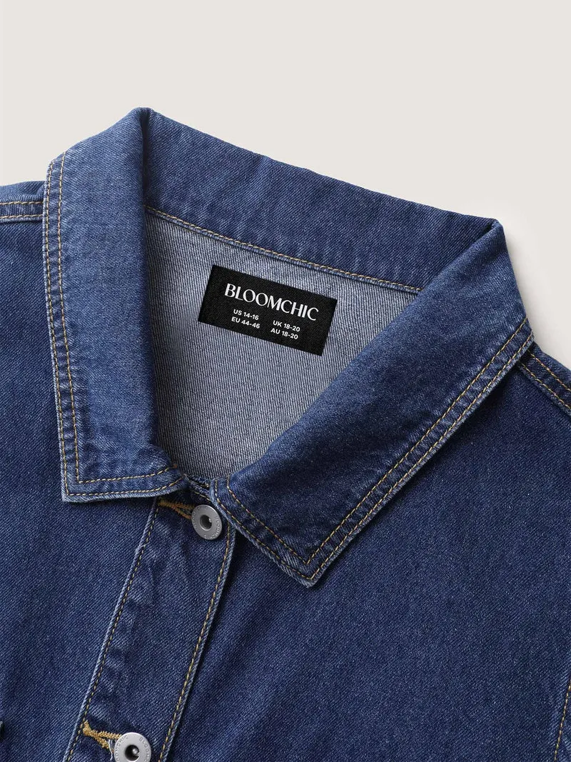 Button-Front Long Denim Vest Jacket