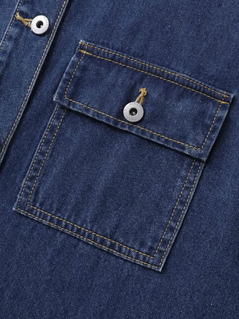 Button-Front Long Denim Vest Jacket